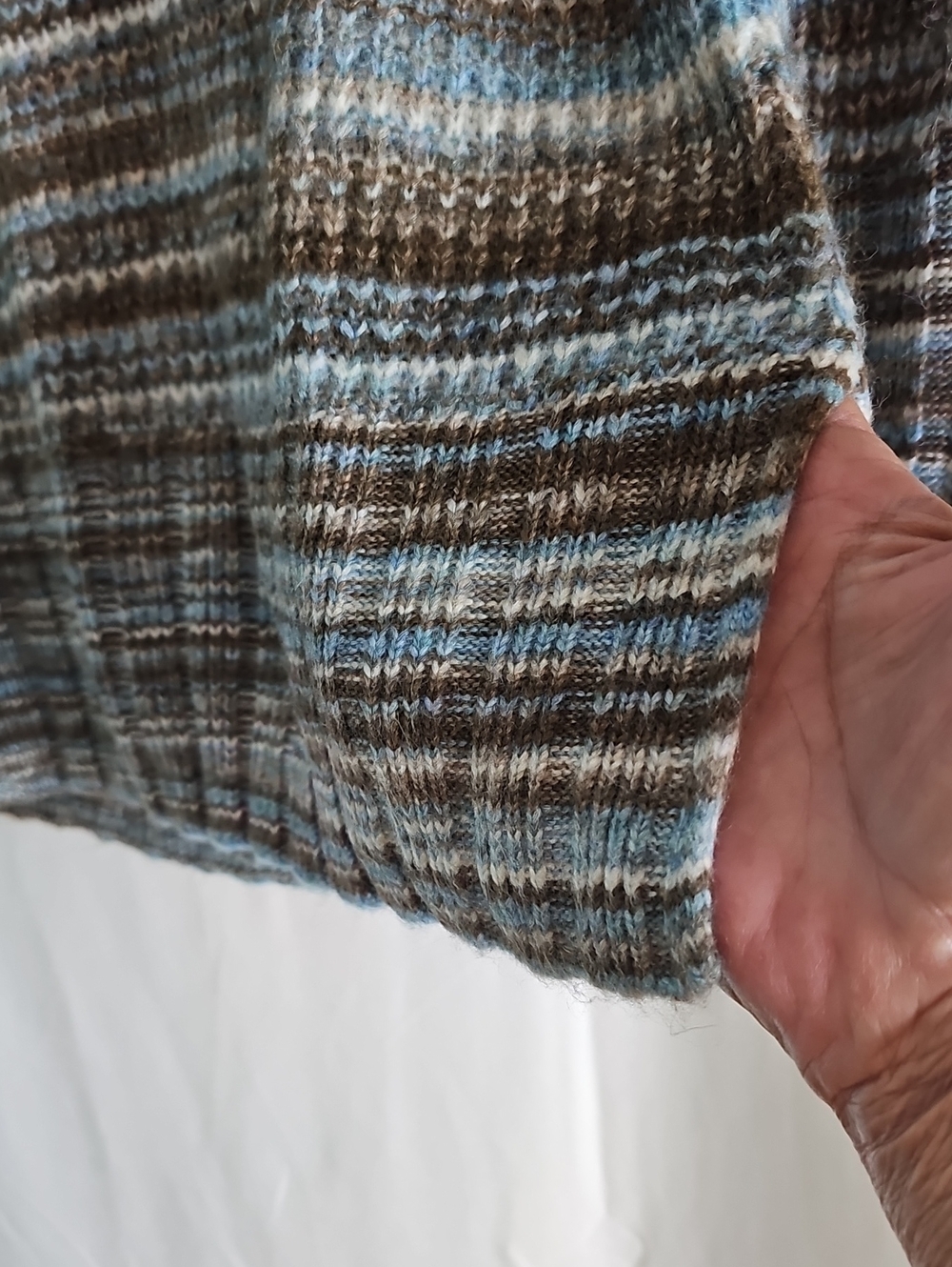 a.n.a V-Neck Striped Knit Sweater - Blue & Brown - Picture 3 of 9